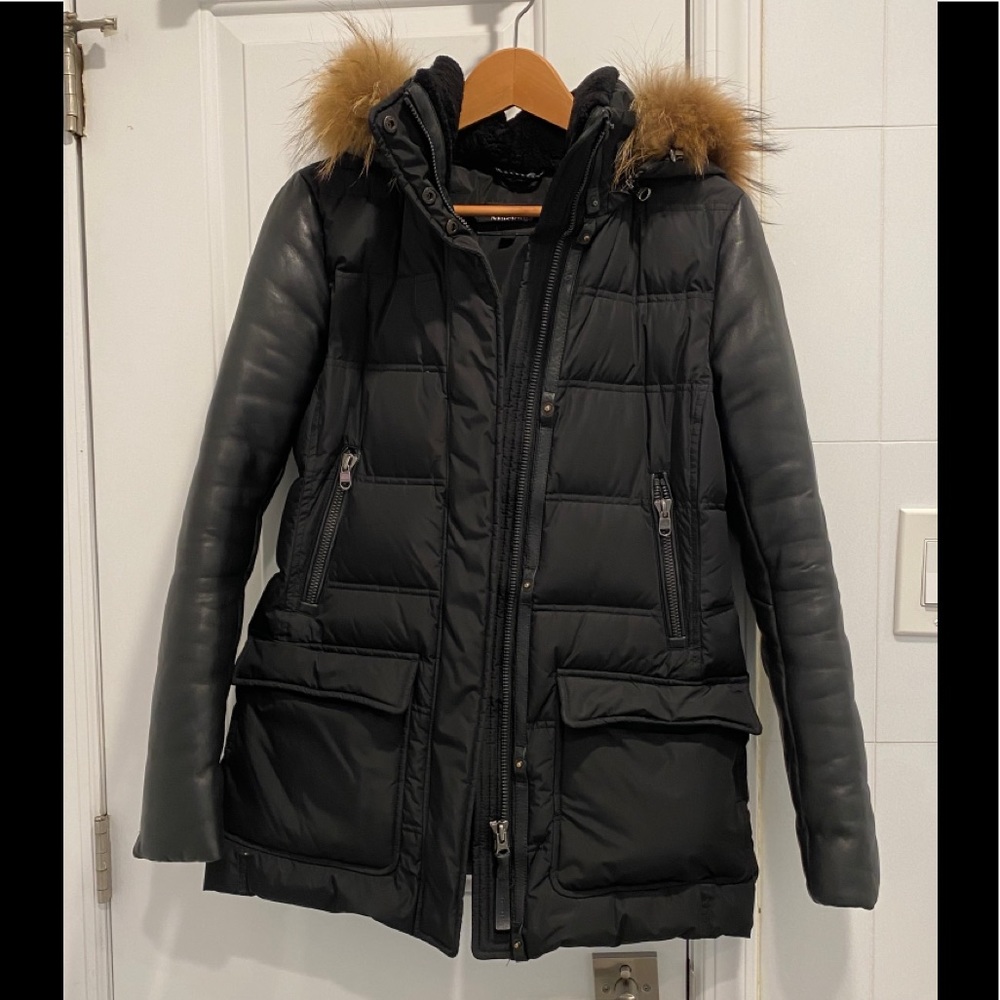 Beautiful mackage leather sleeve fur jacket